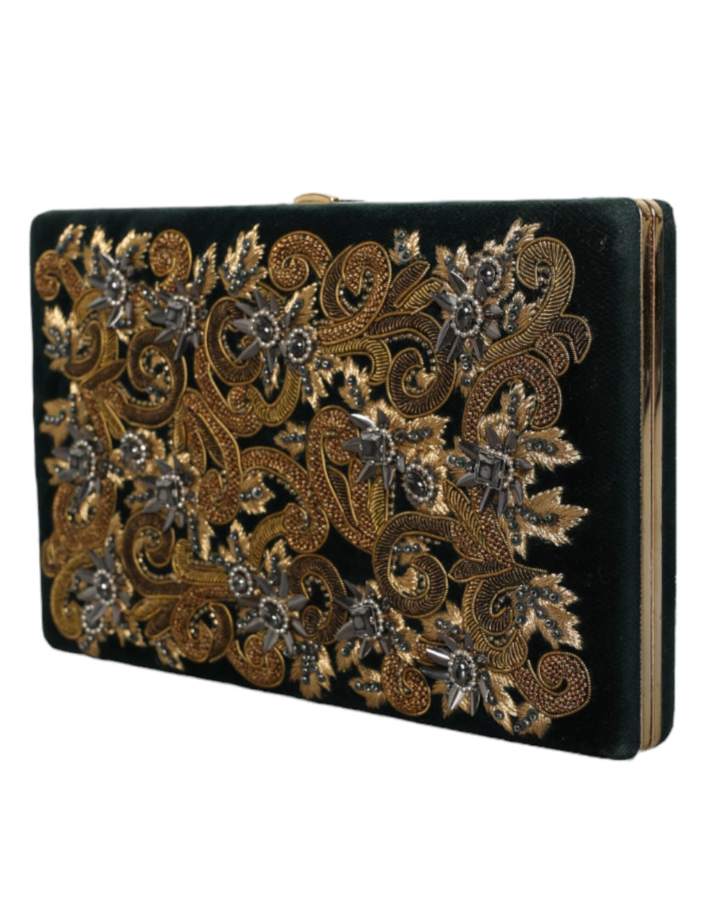 Borsetta pochette da sera Dolce & Gabbana in velluto nero con cornice dorata