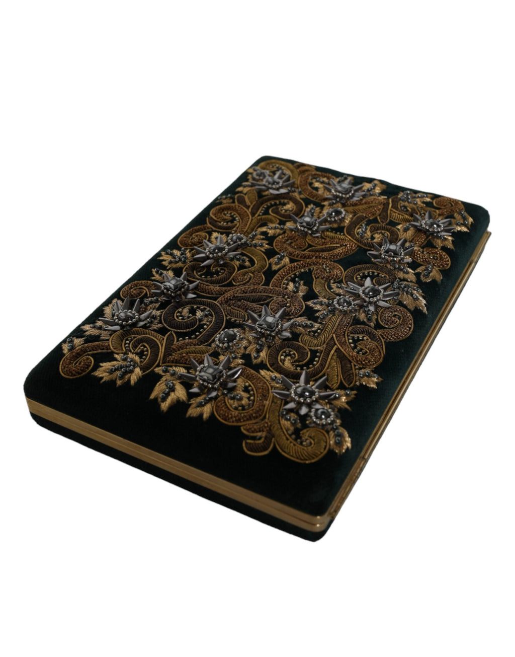Borsetta pochette da sera Dolce & Gabbana in velluto nero con cornice dorata