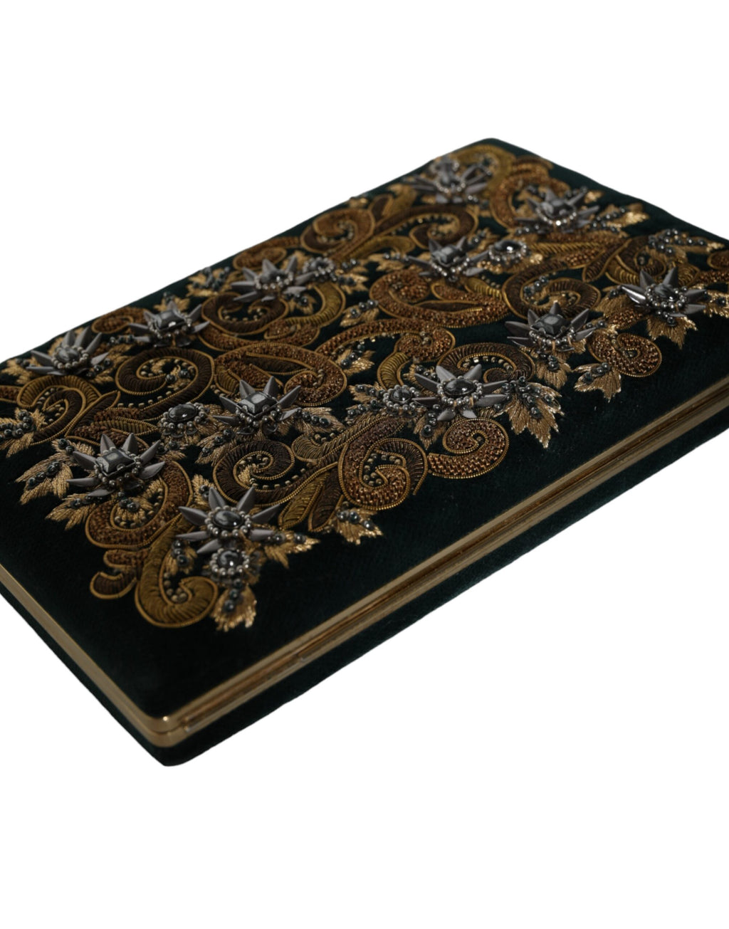 Borsetta pochette da sera Dolce & Gabbana in velluto nero con cornice dorata
