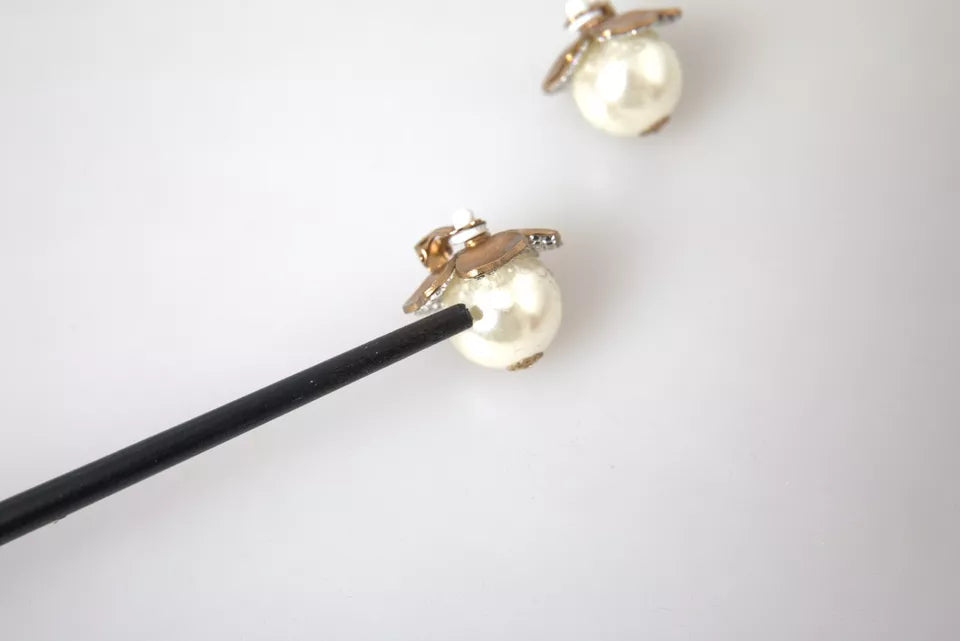 Orecchini A Clip Maxi Floreali Con Perle Finte Tonalità Oro Dolce & Gabbana