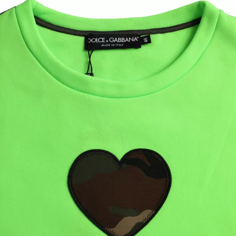 Dolce & Gabbana Maglione Girocollo con Cuore Patchwork Verde