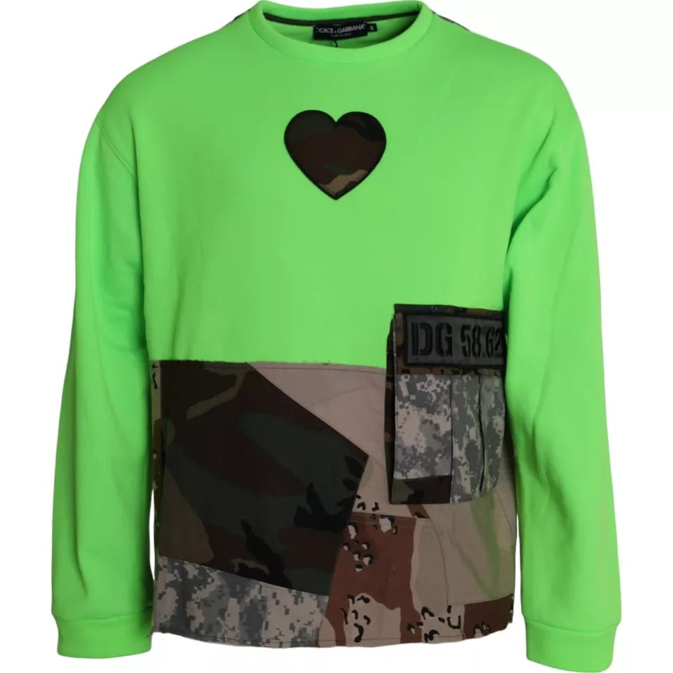 Dolce & Gabbana Maglione Girocollo con Cuore Patchwork Verde