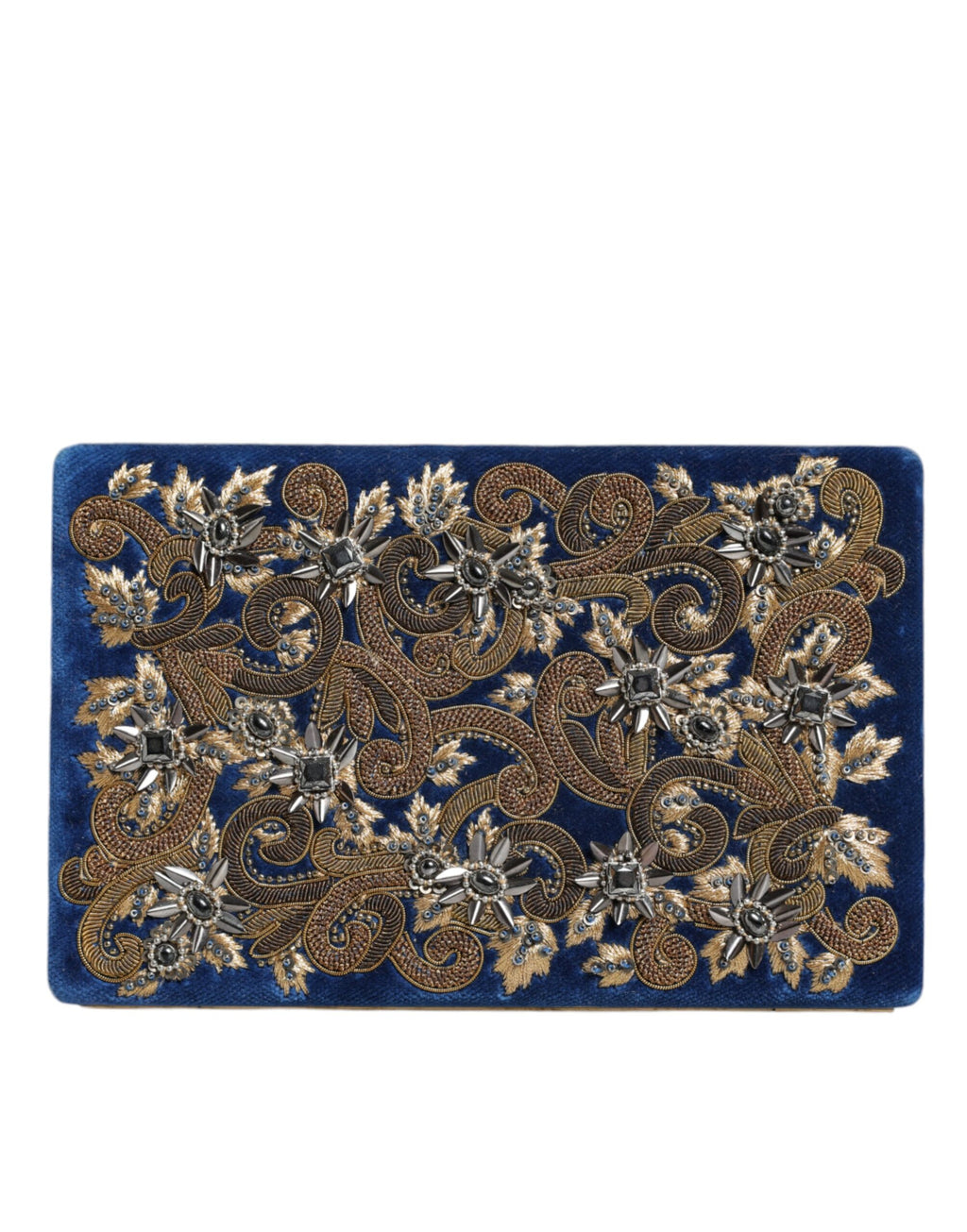Dolce & Gabbana Borsa da sera a pochette in velluto blu con cornice dorata