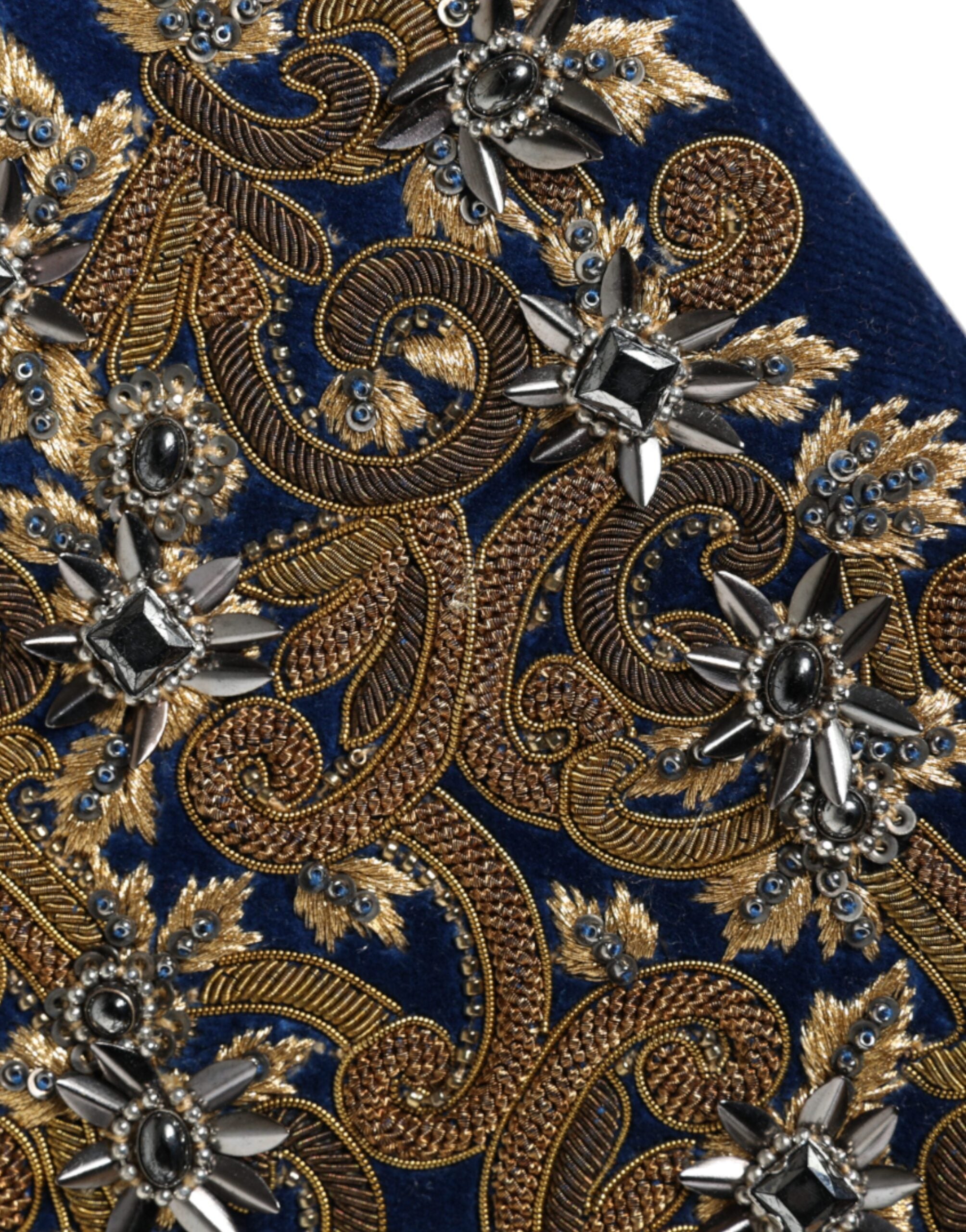 Dolce & Gabbana Borsa da sera a pochette in velluto blu con cornice dorata