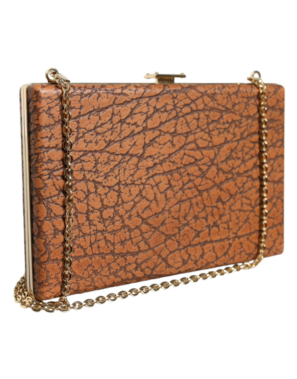 Dolce & Gabbana Borsa Mini a Tracolla Marrone in Pelle con Cornice Dorata