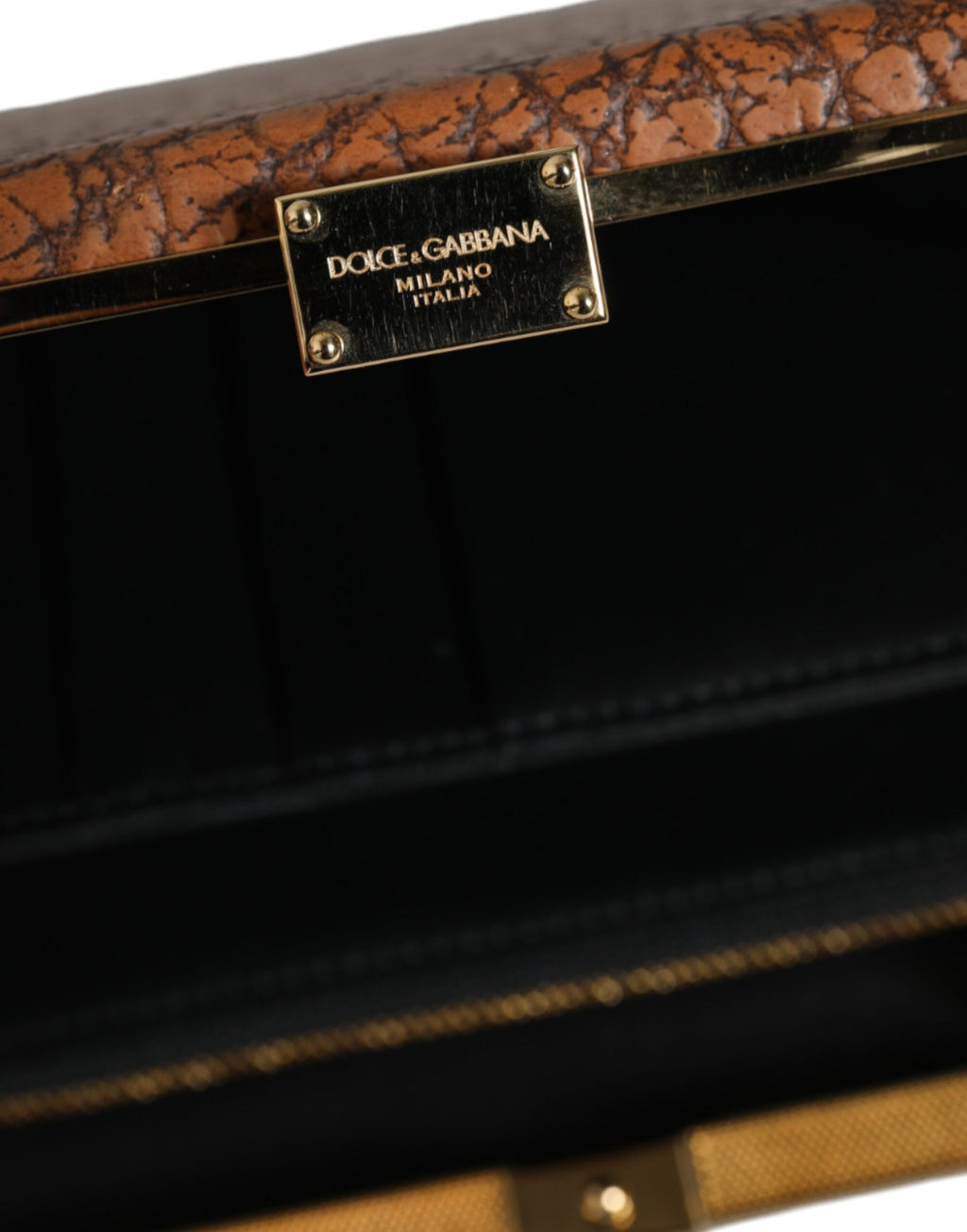 Dolce & Gabbana Borsa Mini a Tracolla Marrone in Pelle con Cornice Dorata
