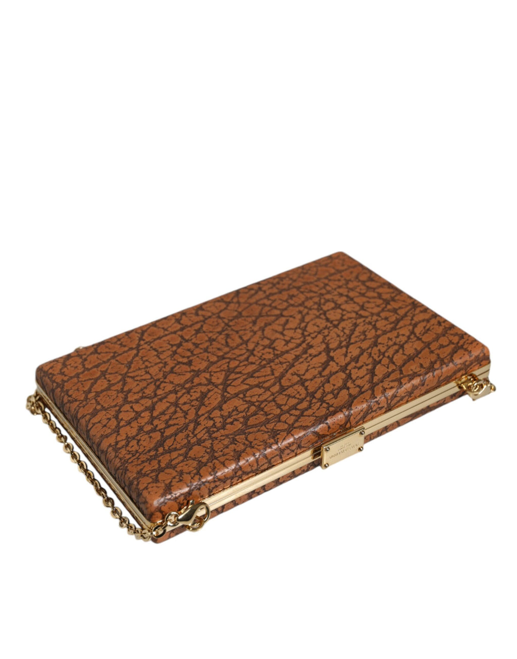 Dolce & Gabbana Borsa Mini a Tracolla Marrone in Pelle con Cornice Dorata