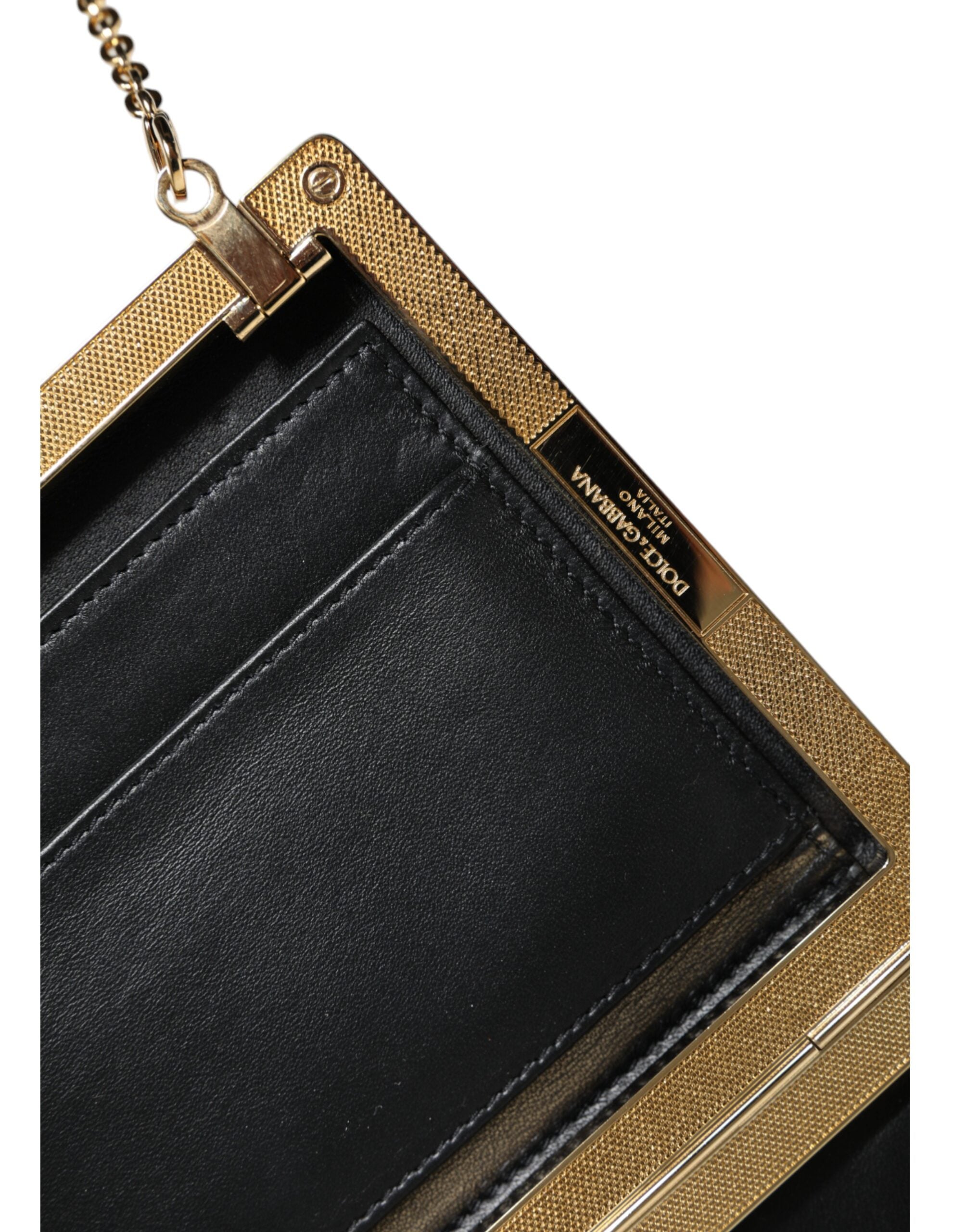 Dolce & Gabbana Borsa Mini a Tracolla Marrone in Pelle con Cornice Dorata