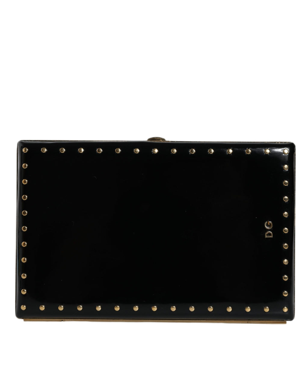 Dolce & Gabbana Borsa da sera a pochette in pelle nera con borchie e struttura dorata