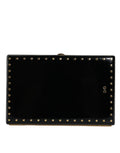 Dolce & Gabbana Borsa da sera a pochette in pelle nera con borchie e struttura dorata