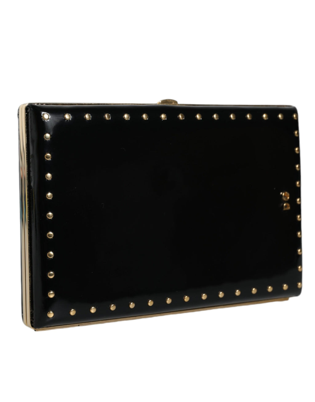 Dolce & Gabbana Borsa da sera a pochette in pelle nera con borchie e struttura dorata