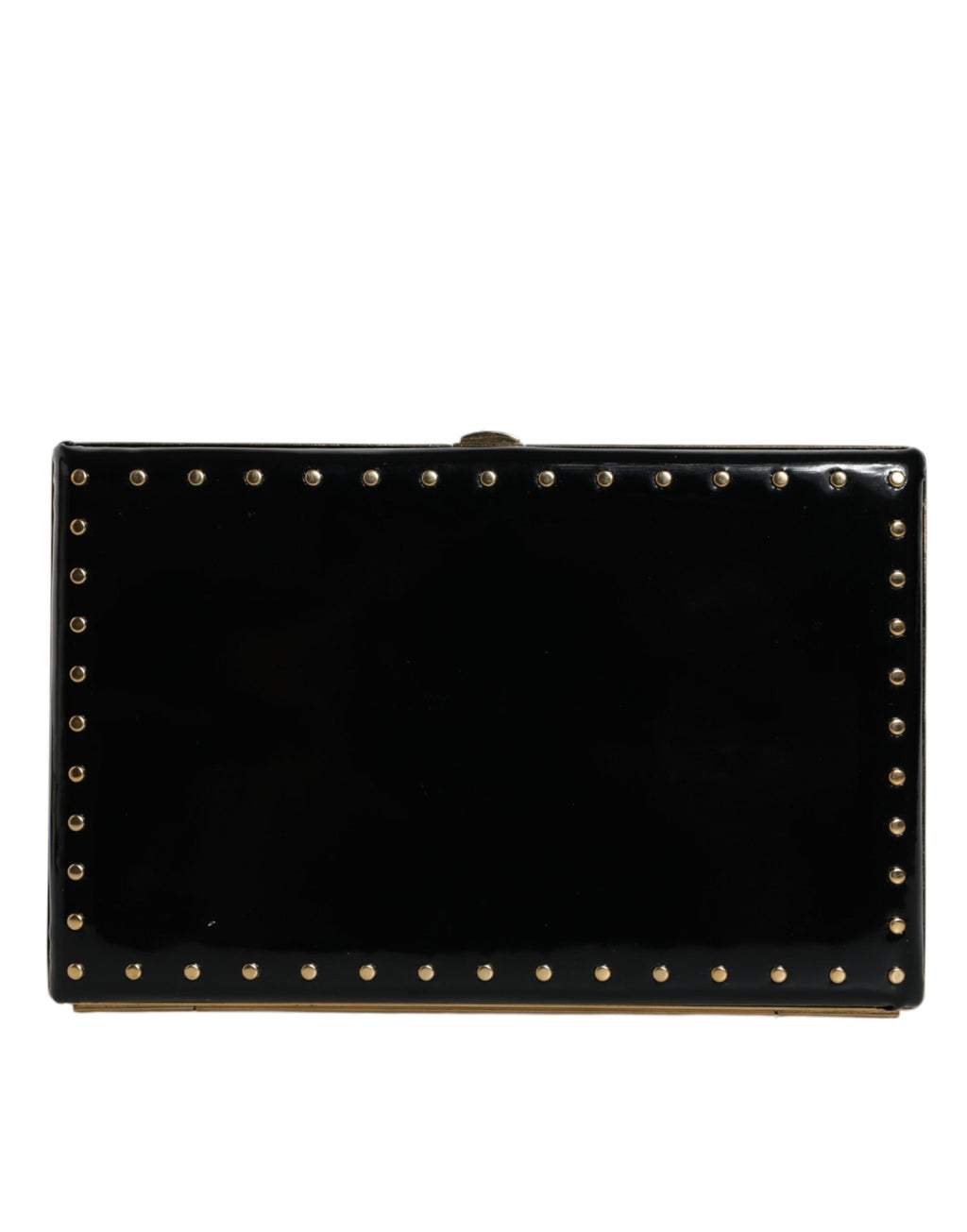 Dolce & Gabbana Borsa da sera a pochette in pelle nera con borchie e struttura dorata