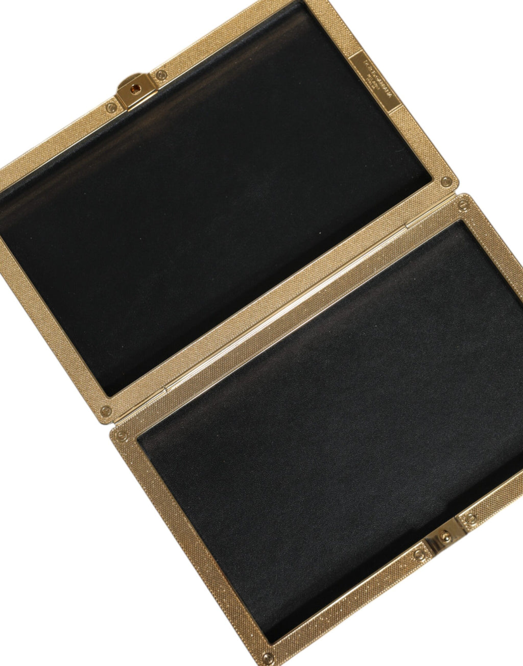 Dolce & Gabbana Borsa da sera a pochette in pelle nera con borchie e struttura dorata