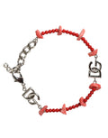 Bracciale a catena Dolce & Gabbana in ottone color argento con perline e logo DG in resina