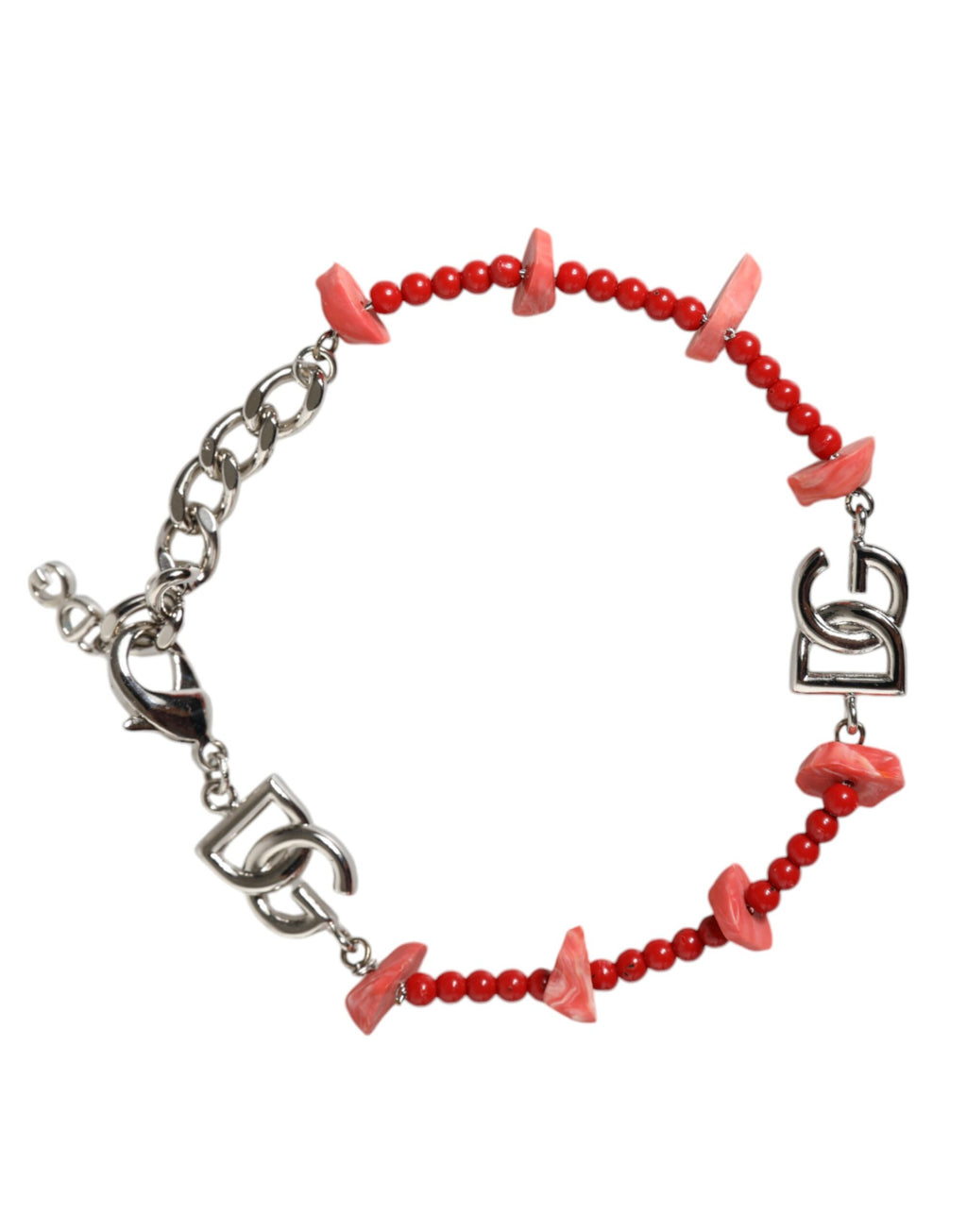 Bracciale a catena Dolce & Gabbana in ottone color argento con perline e logo DG in resina
