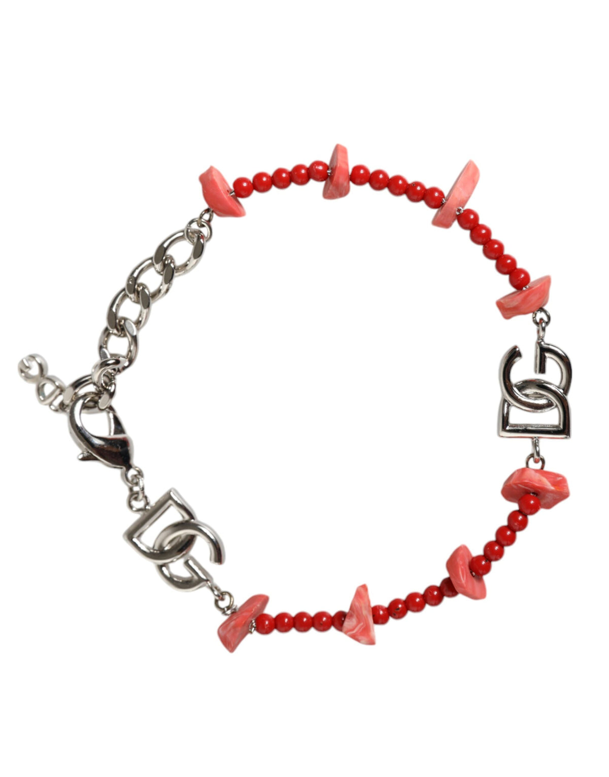 Bracciale a catena Dolce & Gabbana in ottone color argento con perline e logo DG in resina