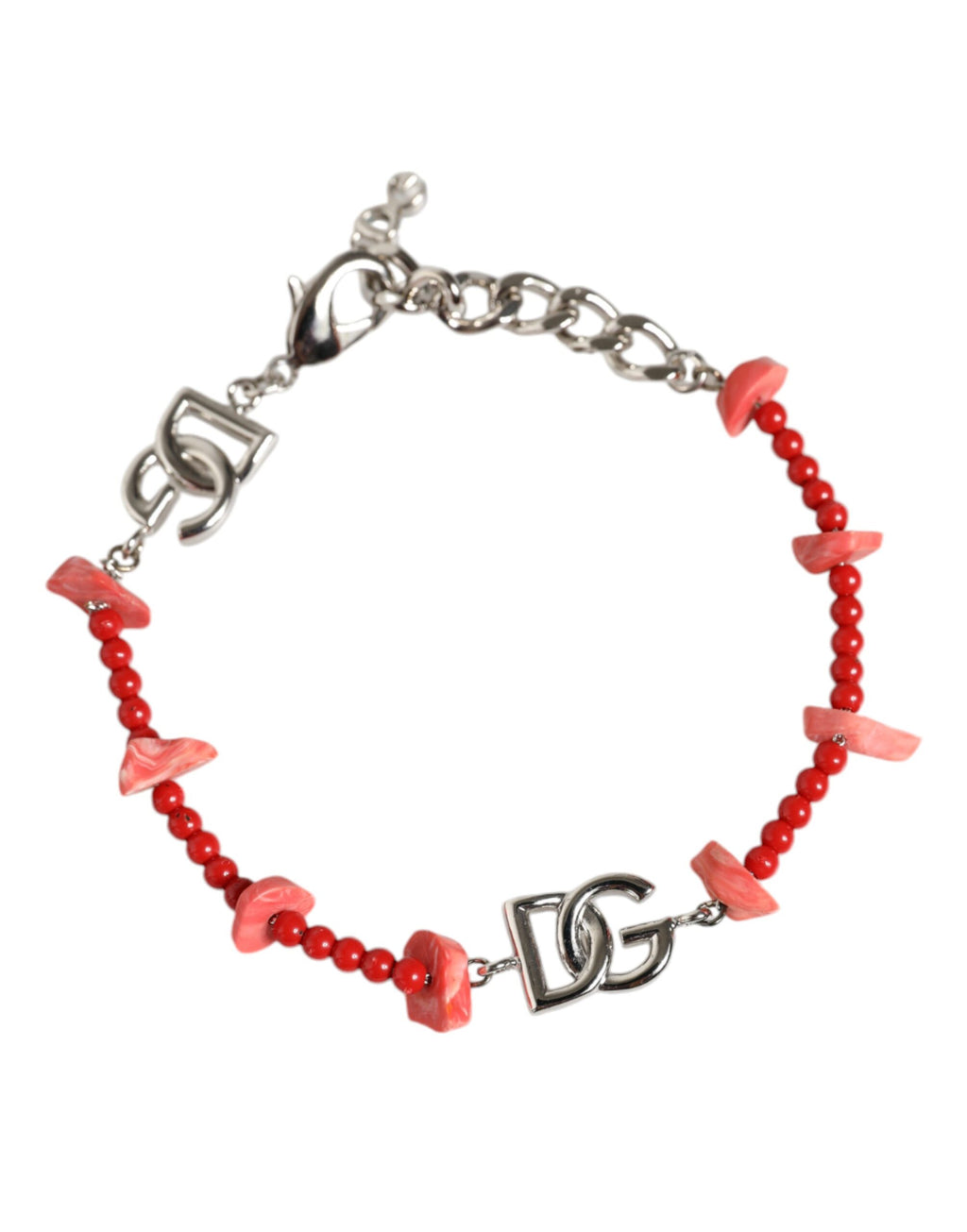 Bracciale a catena Dolce & Gabbana in ottone color argento con perline e logo DG in resina