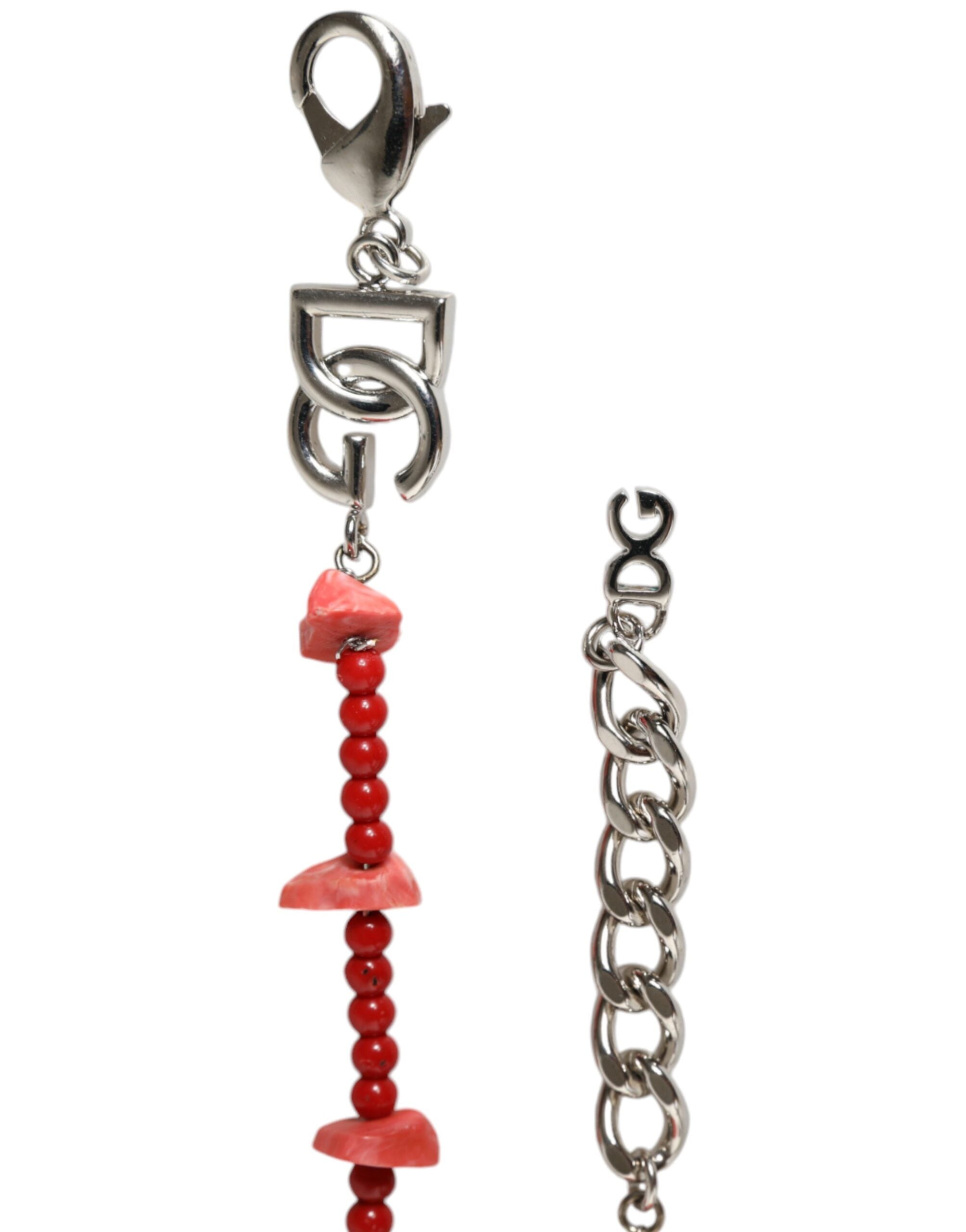Bracciale a catena Dolce & Gabbana in ottone color argento con perline e logo DG in resina