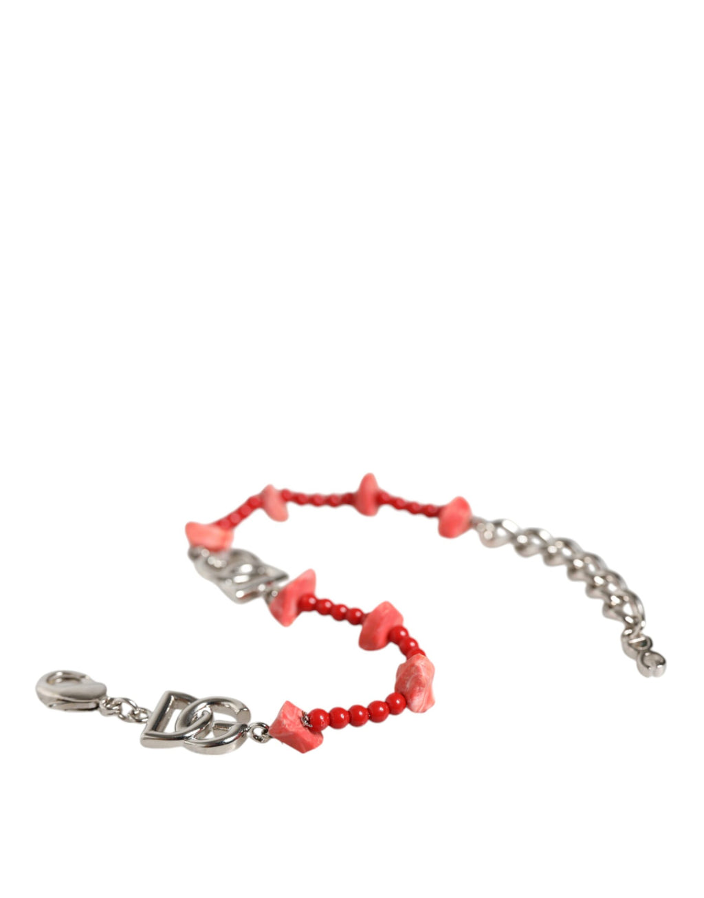 Bracciale a catena Dolce & Gabbana in ottone color argento con perline e logo DG in resina