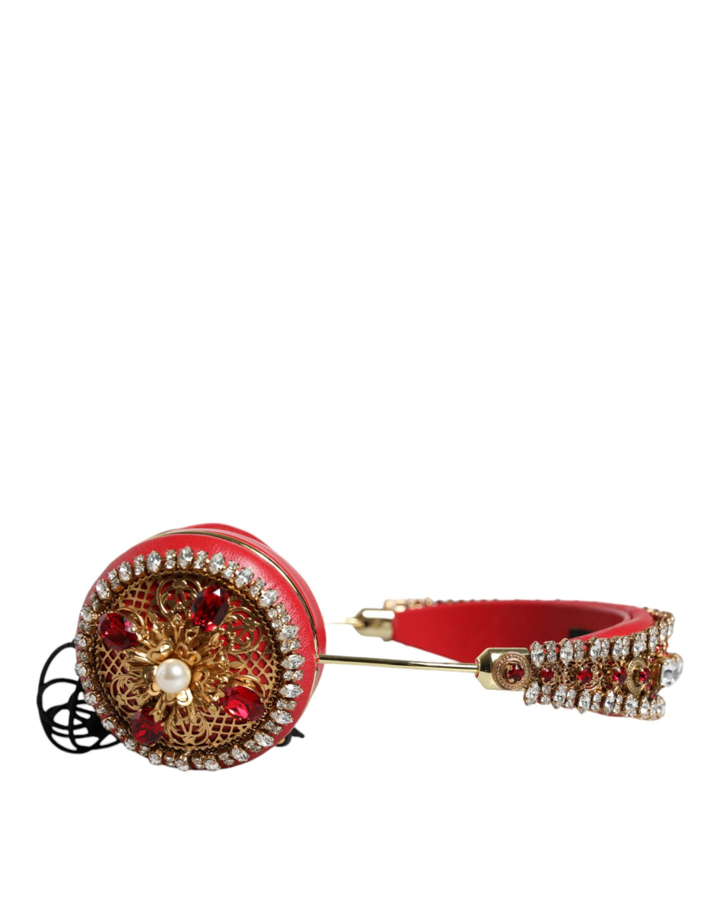 Cuffie Dolce & Gabbana in nappa rossa con cristalli e dettagli floreali