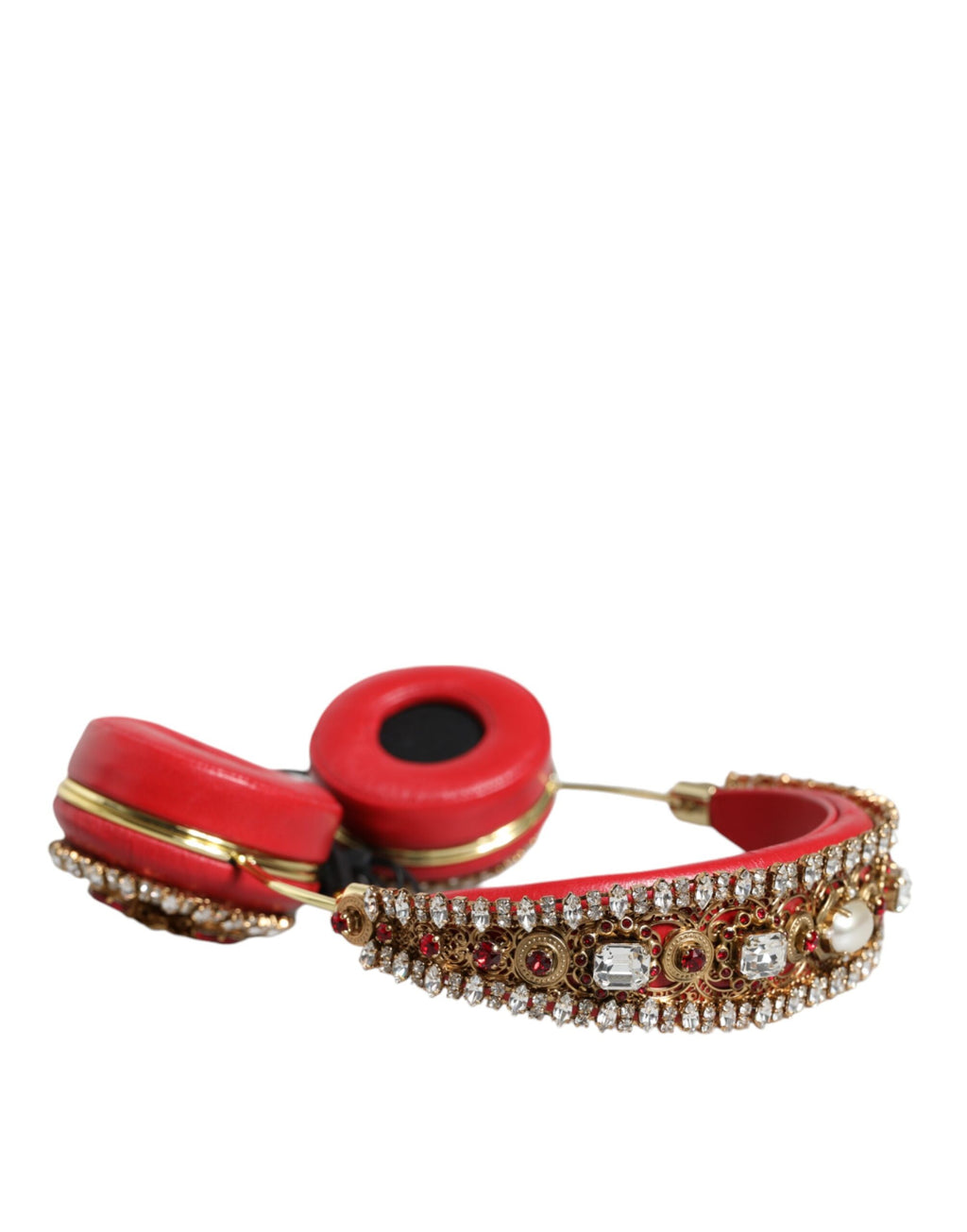 Cuffie Dolce & Gabbana in nappa rossa con cristalli e dettagli floreali