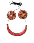 Cuffie Dolce & Gabbana in nappa rossa con cristalli e dettagli floreali