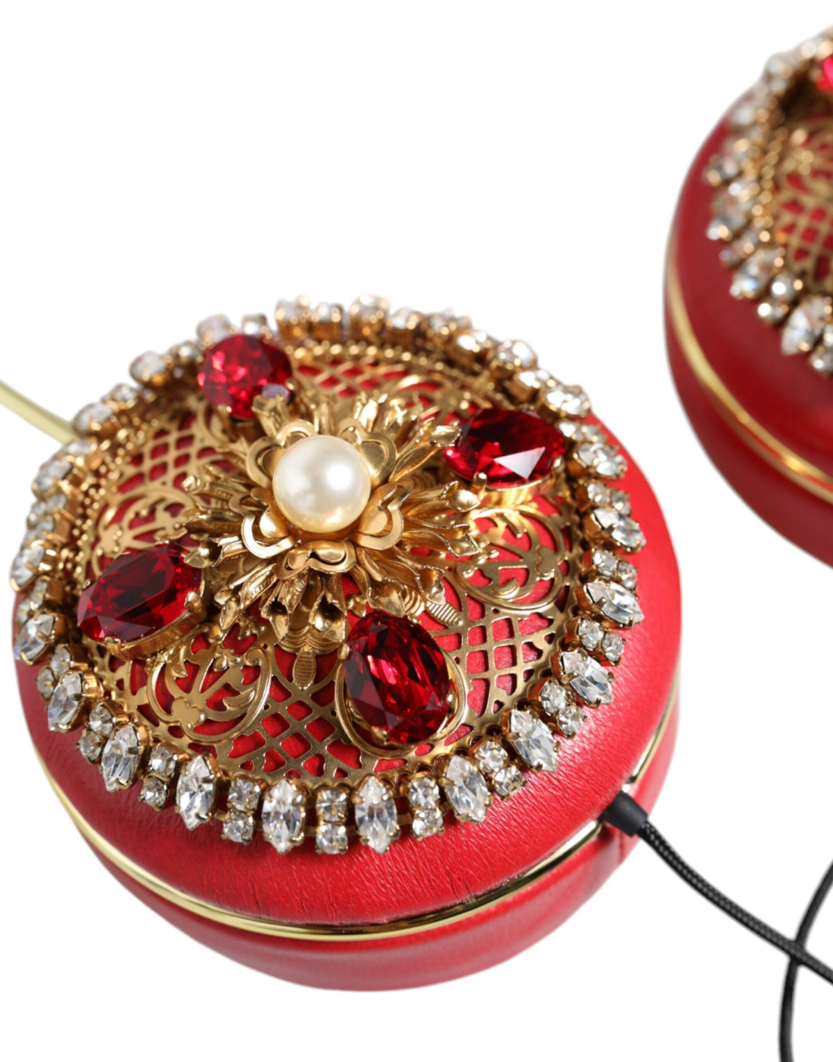 Cuffie Dolce & Gabbana in nappa rossa con cristalli e dettagli floreali