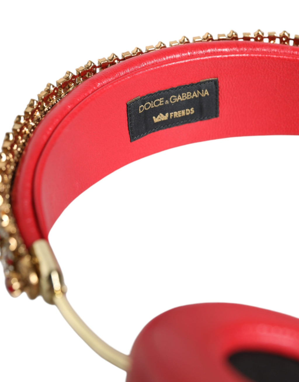 Cuffie Dolce & Gabbana in nappa rossa con cristalli e dettagli floreali