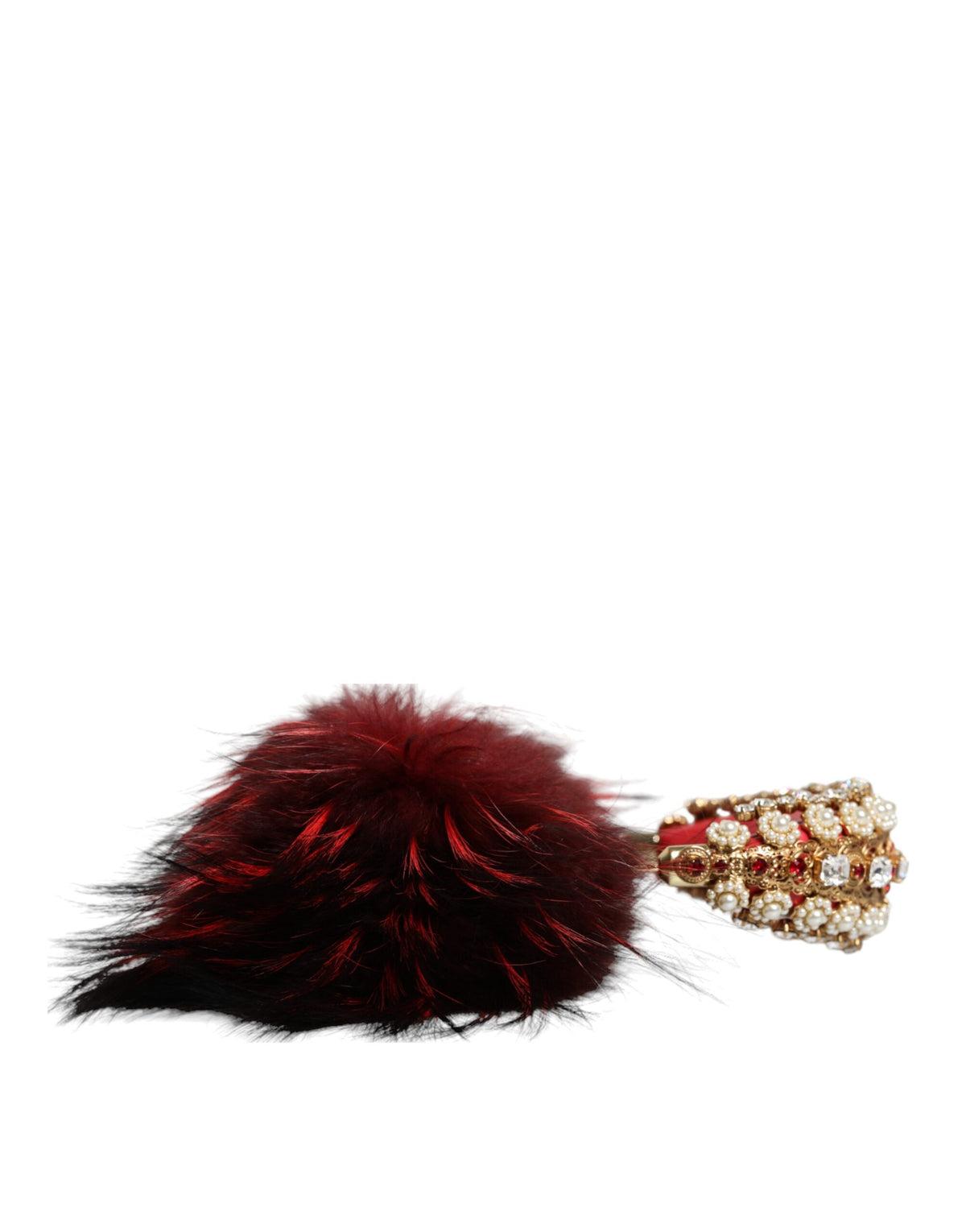 Cuffie Audio AUX Dolce & Gabbana Rosse Dorate in Pelliccia e Cristalli
