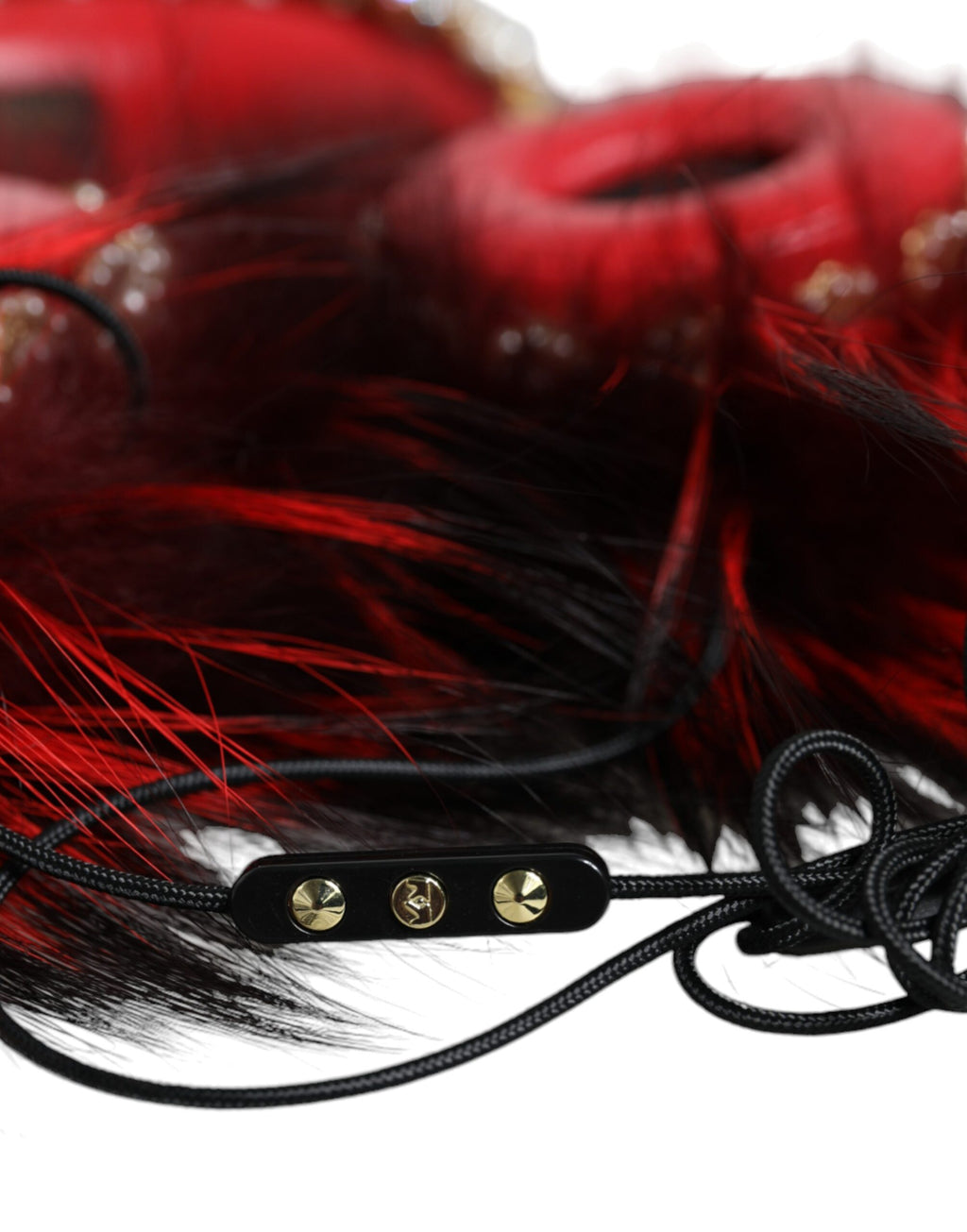 Cuffie Audio AUX Dolce & Gabbana Rosse Dorate in Pelliccia e Cristalli