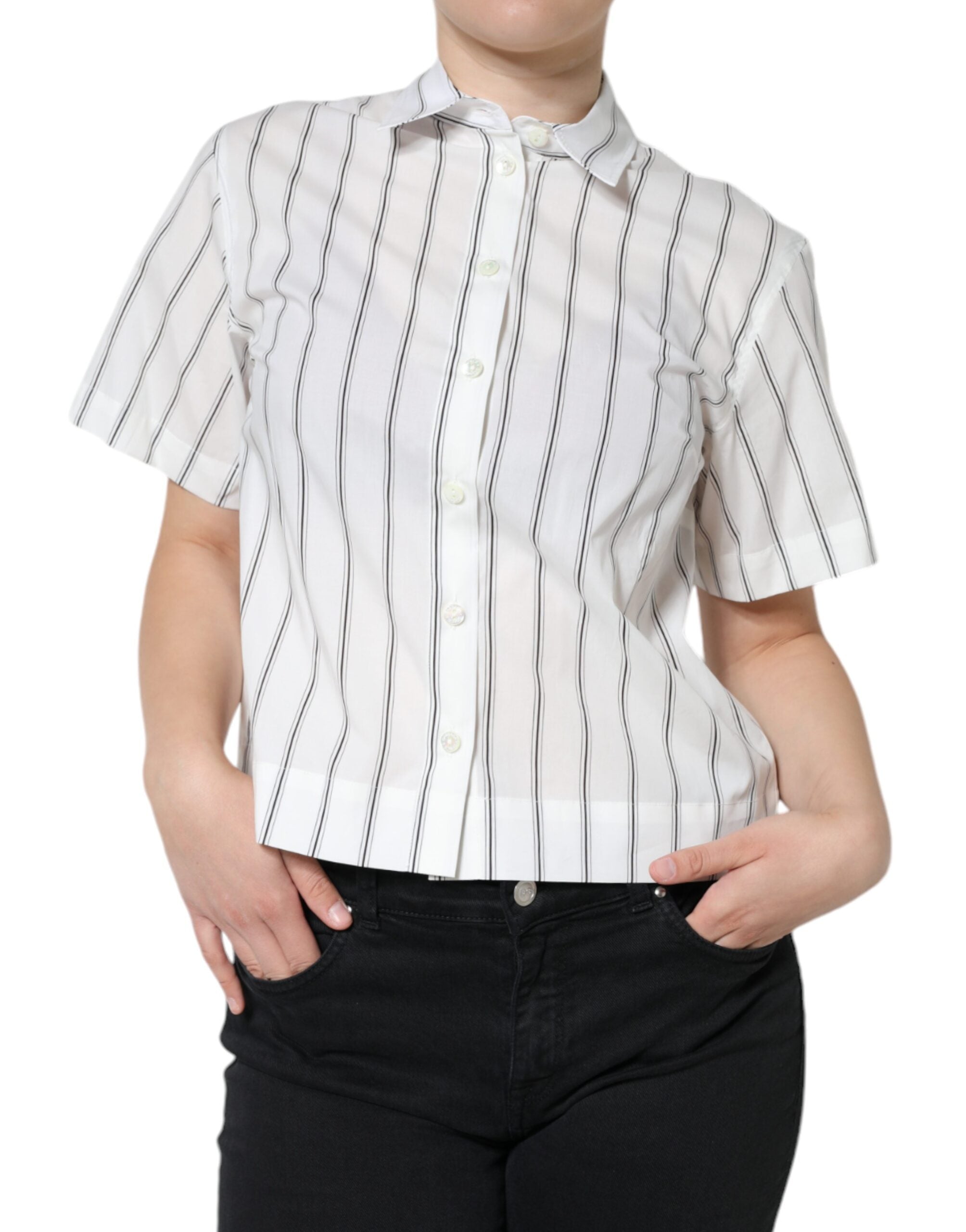 Dolce & Gabbana Polo a maniche corte a righe bianche con colletto