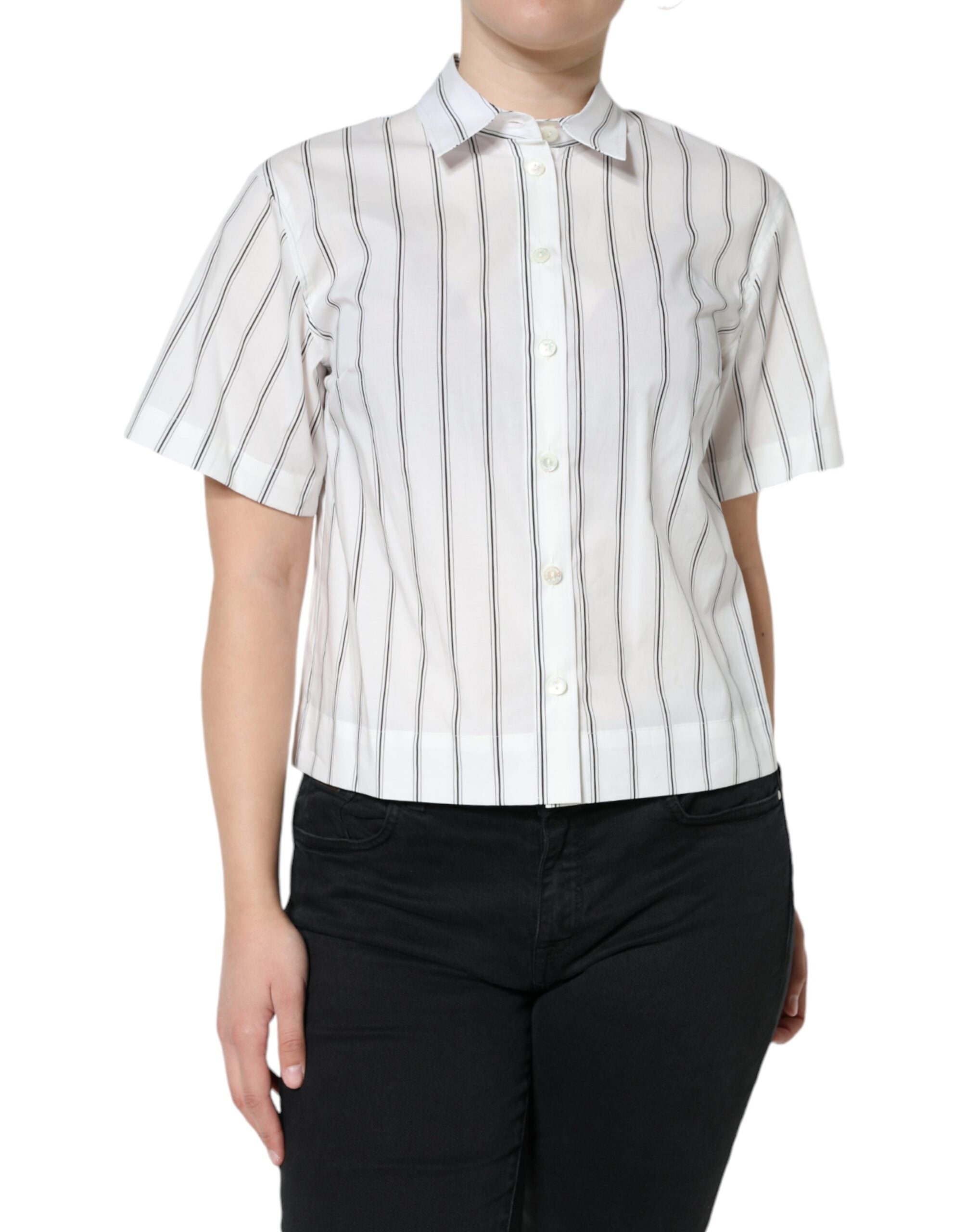 Dolce & Gabbana Polo a maniche corte a righe bianche con colletto