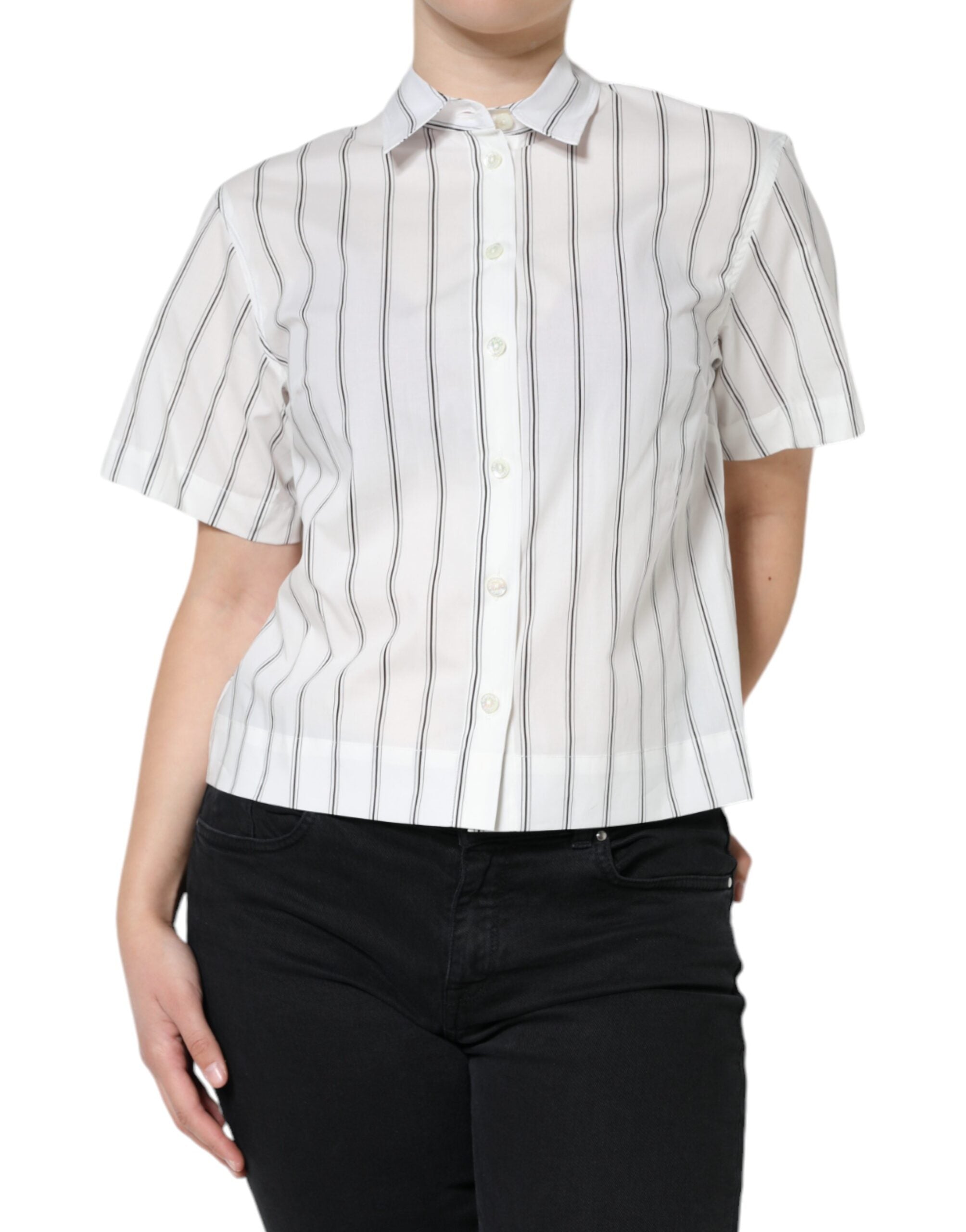 Dolce & Gabbana Polo a maniche corte a righe bianche con colletto