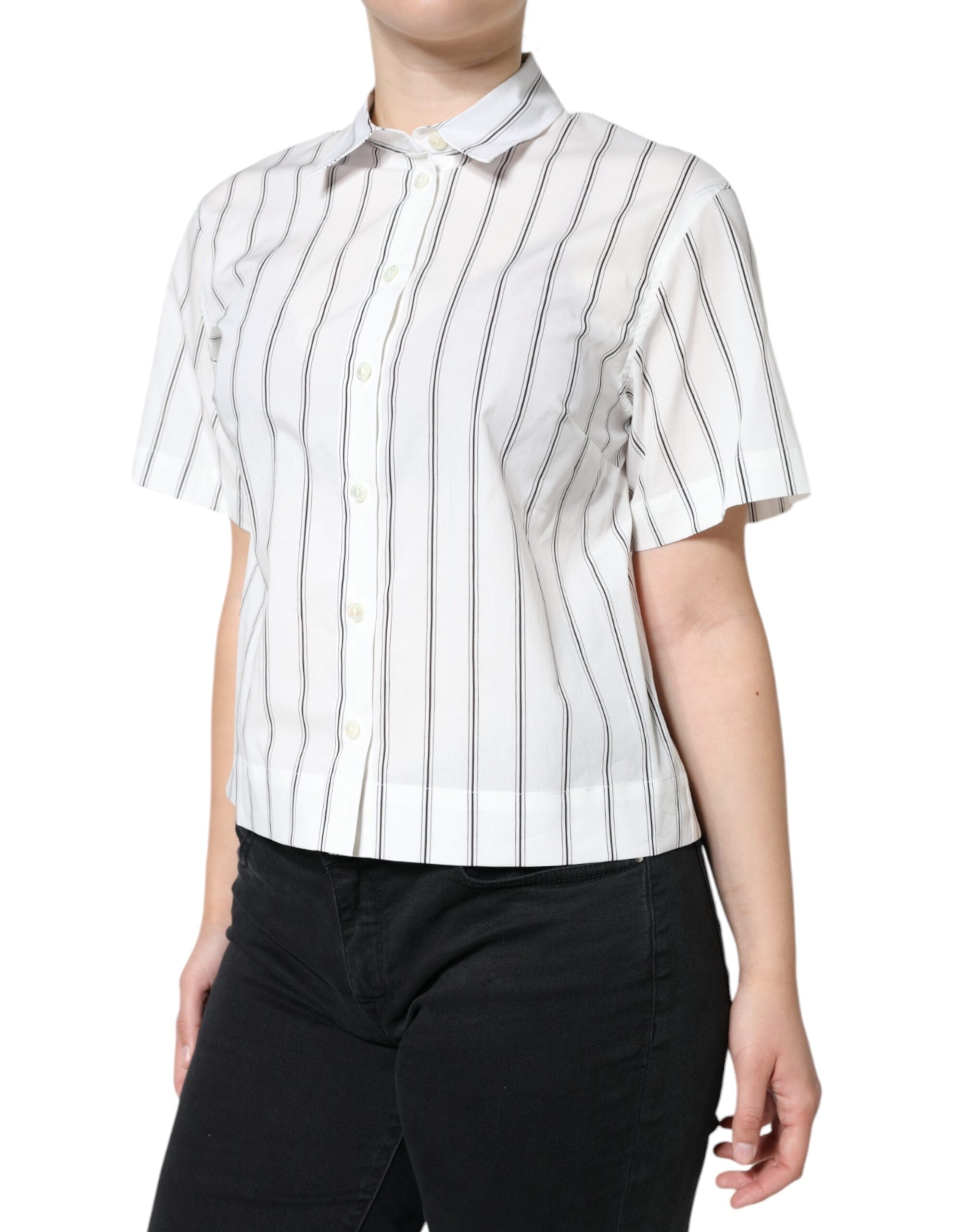 Dolce & Gabbana Polo a maniche corte a righe bianche con colletto