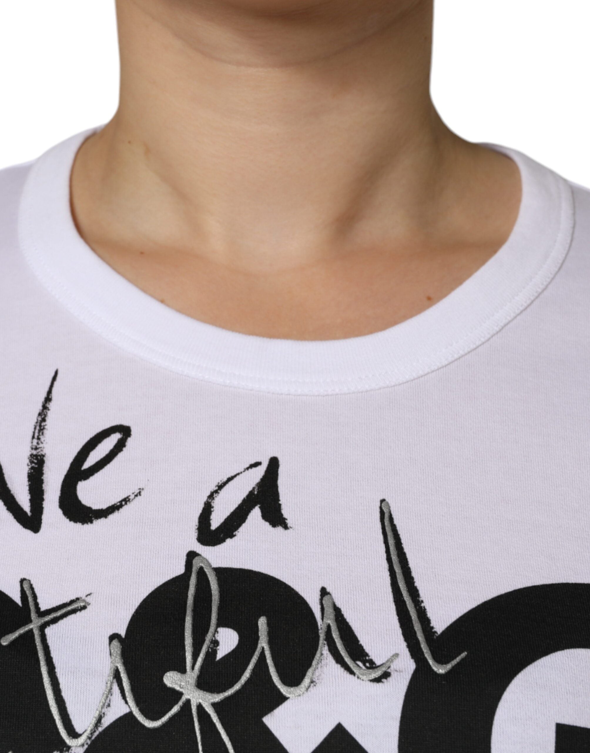 T-shirt Dolce & Gabbana in cotone bianco girocollo con stampa logo