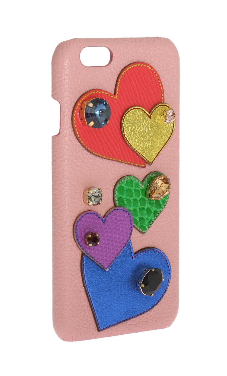 Custodia per telefono Dolce & Gabbana in pelle rosa a cuore con cristalli