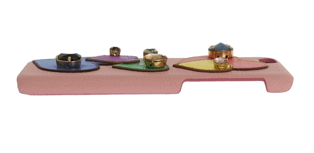 Custodia per telefono Dolce & Gabbana in pelle rosa a cuore con cristalli