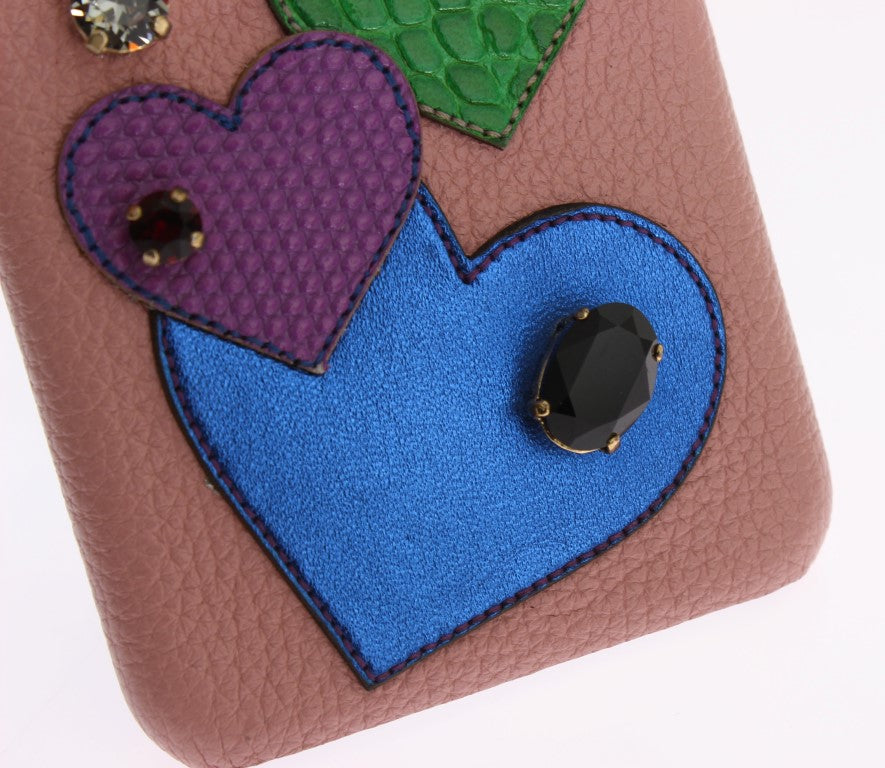 Custodia per telefono Dolce & Gabbana in pelle rosa a cuore con cristalli