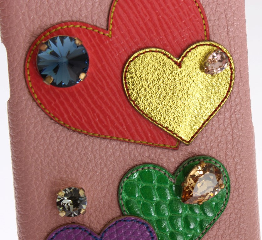 Custodia per telefono Dolce & Gabbana in pelle rosa a cuore con cristalli