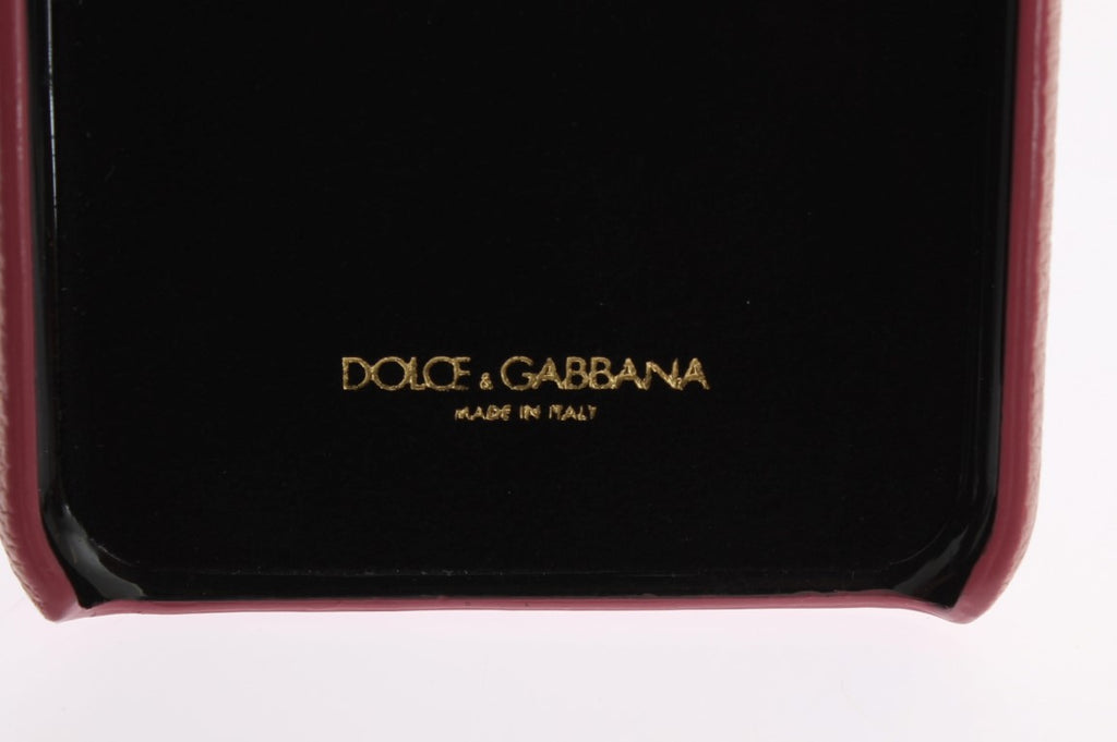 Custodia per telefono Dolce & Gabbana in pelle rosa a cuore con cristalli