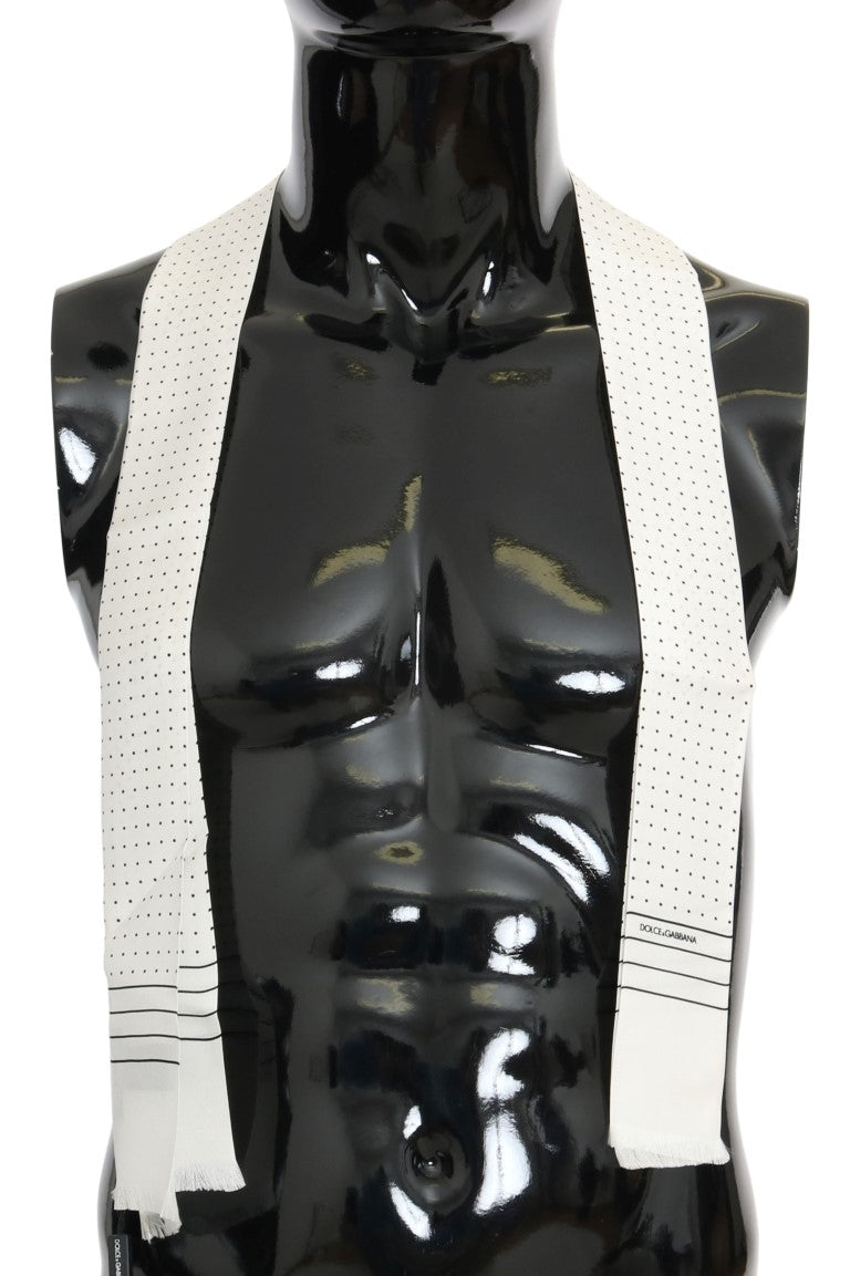 Sciarpa skinny in seta bianca a pois Dolce & Gabbana