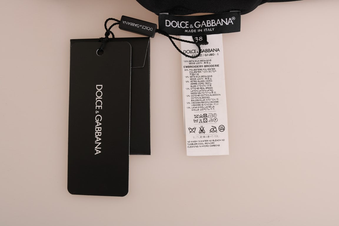Dolce & Gabbana Blusa Nera di Seta Cristallo Fiaba