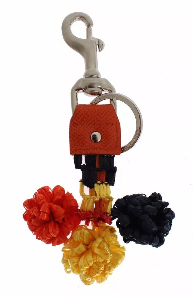 Portachiavi in Pelle e Rafia Rosso Giallo con Chiusura Dolce & Gabbana