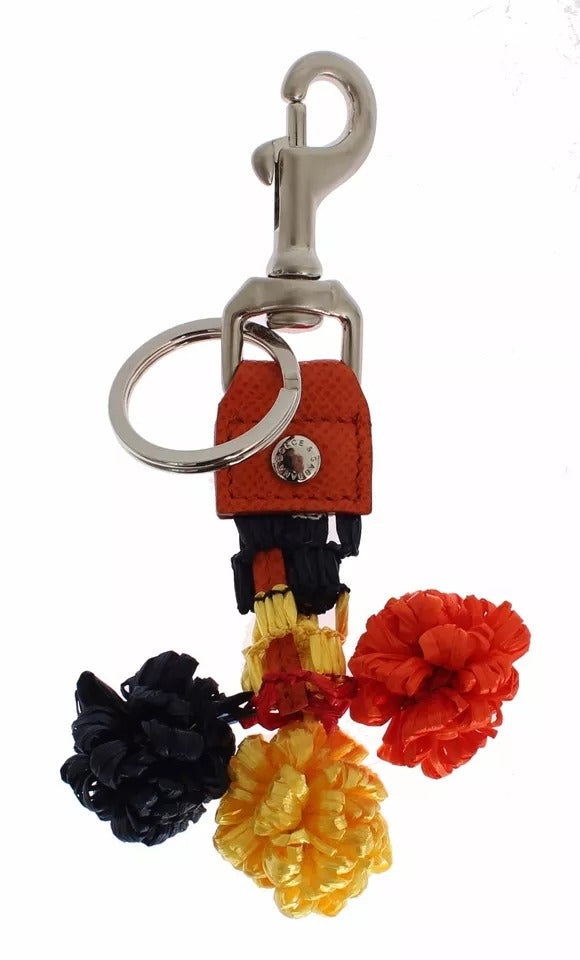 Portachiavi in Pelle e Rafia Rosso Giallo con Chiusura Dolce & Gabbana