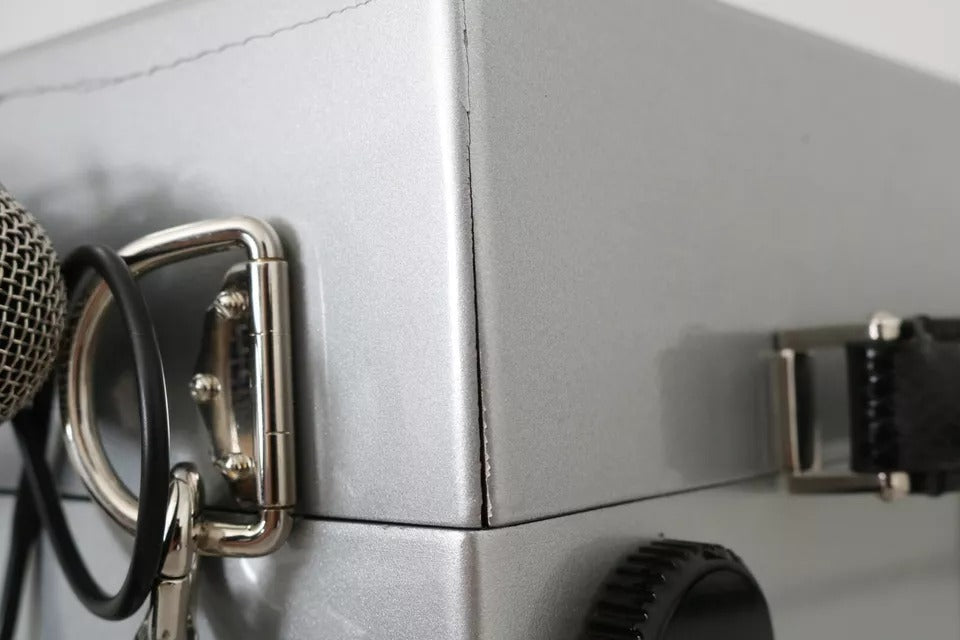 Borsa Dolce & Gabbana in legno fatta a mano in edizione limitata, modello radio retrò boombox, colore argento