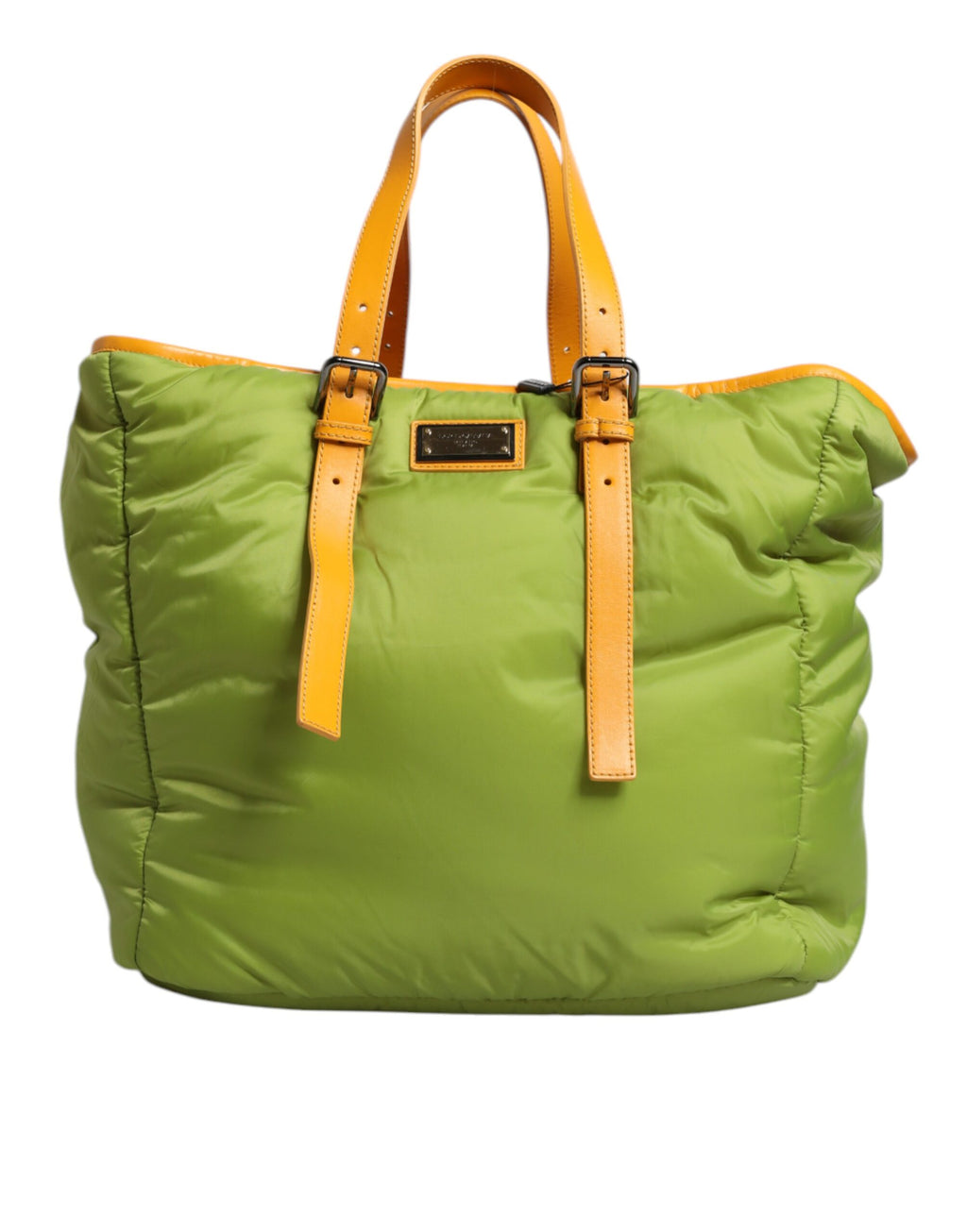 Borsa tote a tracolla Dolce & Gabbana in nylon verde imbottito con placca logo