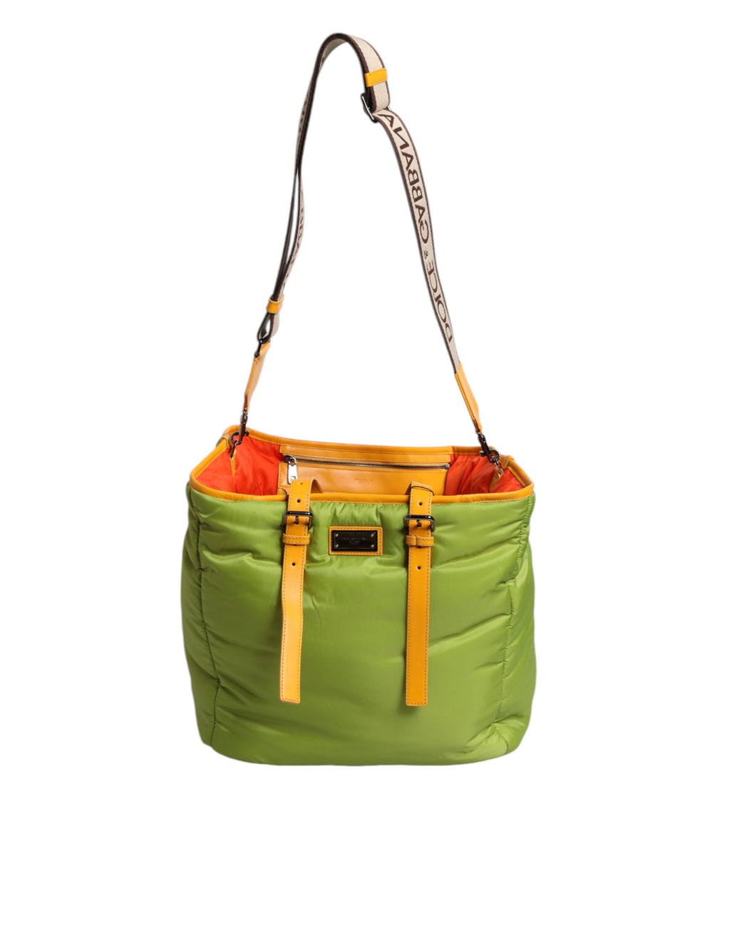 Borsa tote a tracolla Dolce & Gabbana in nylon verde imbottito con placca logo