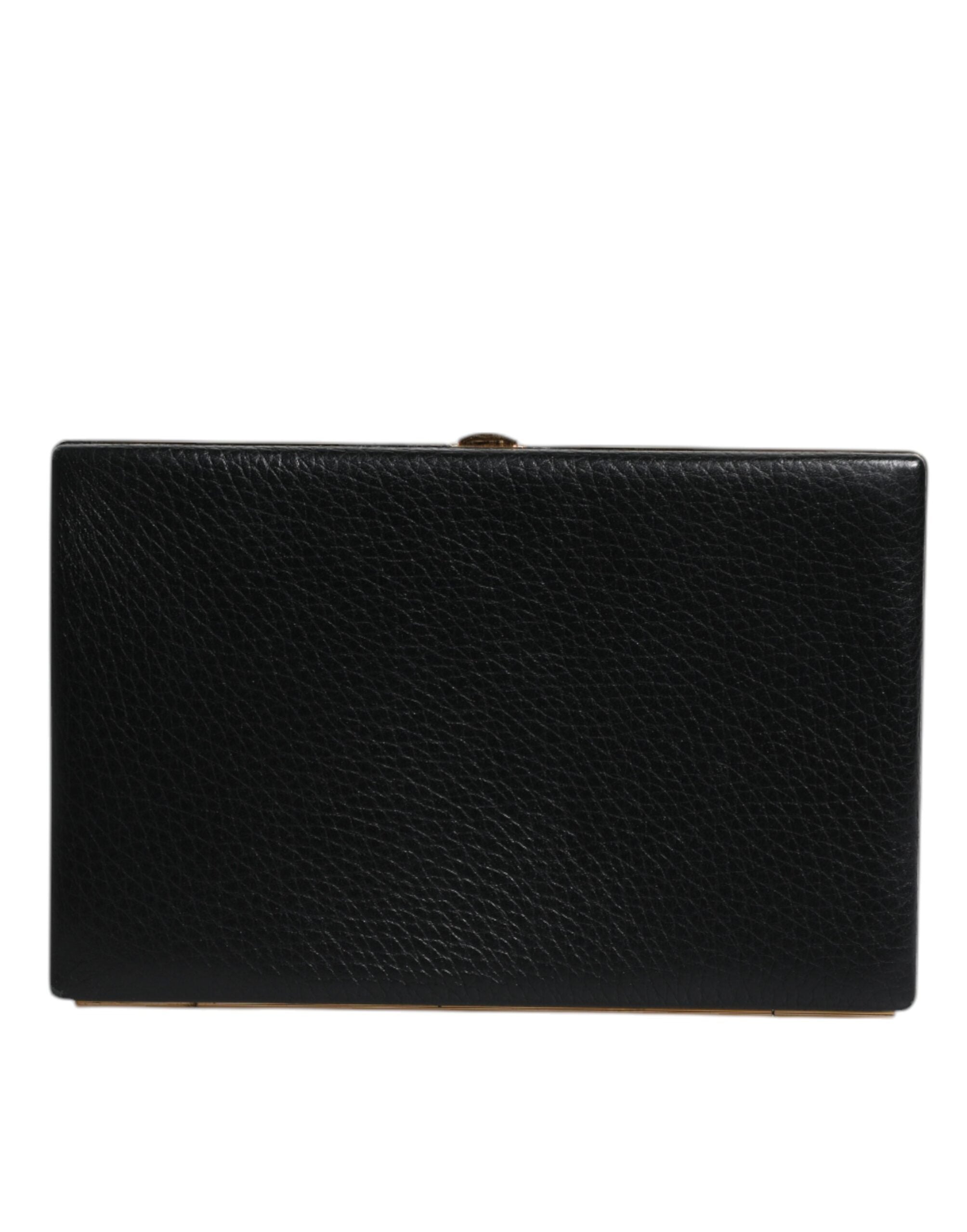 Dolce & Gabbana Borsa Clutch da Sera in Pelle Nera con Cornice Dorata