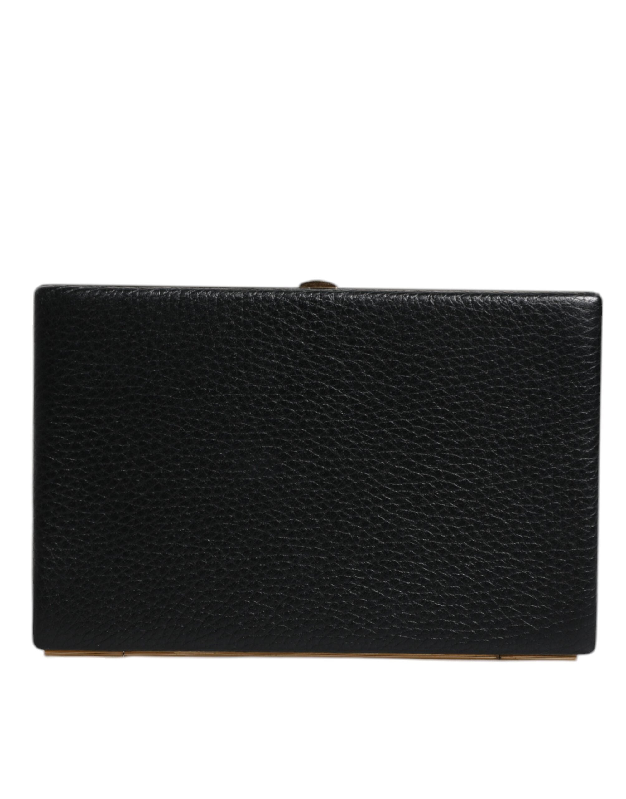 Dolce & Gabbana Borsa Clutch da Sera in Pelle Nera con Cornice Dorata