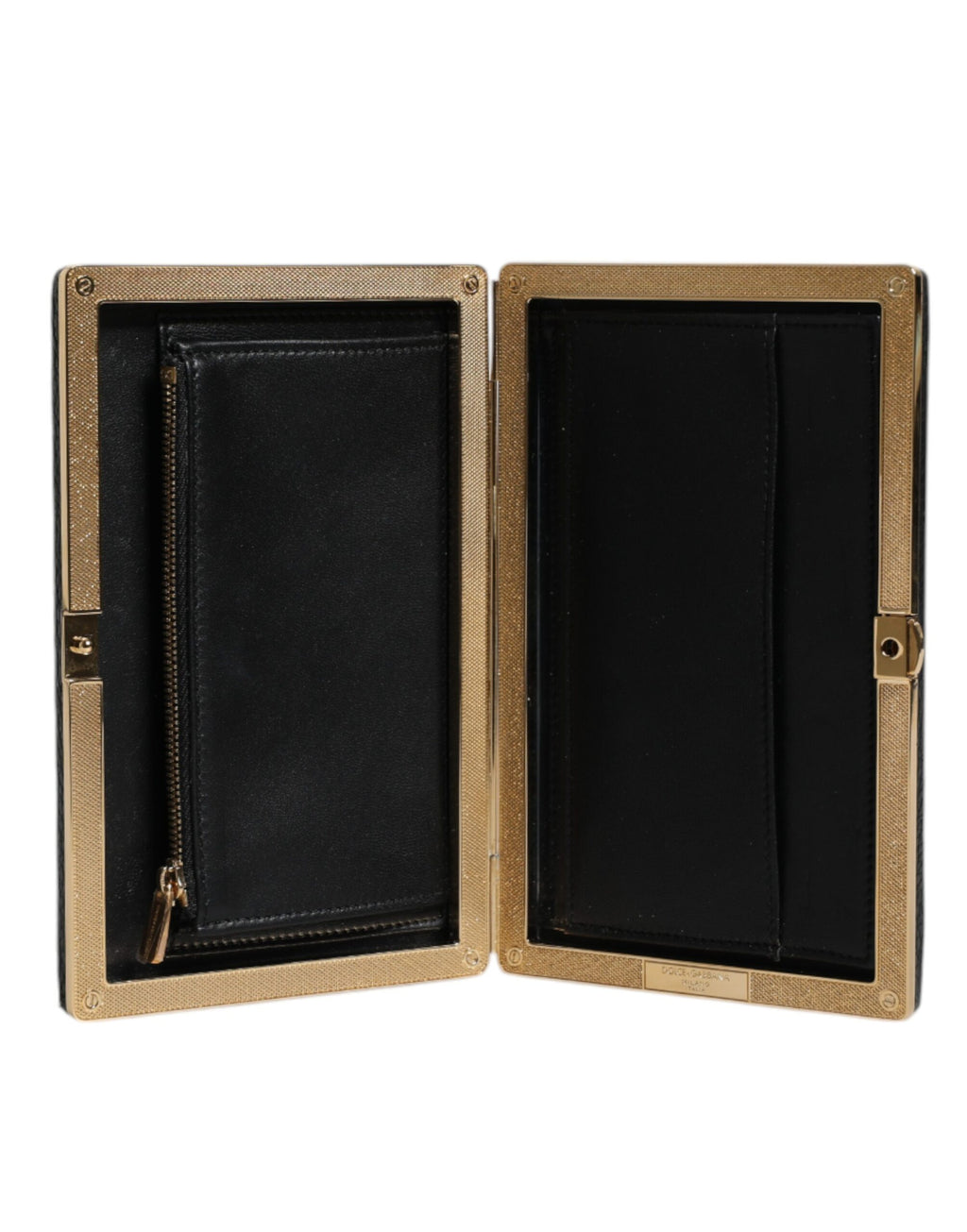 Dolce & Gabbana Borsa Clutch da Sera in Pelle Nera con Cornice Dorata